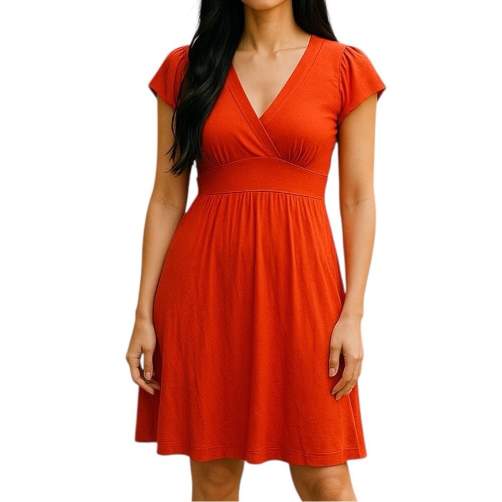Boden Orange Flutter Sleeve Fit & Flare V-Neck Dress Size 8